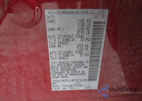 2018 Nissan Rogue Sv from USA, damaged, VIN 5N1AT2MT9JC833528